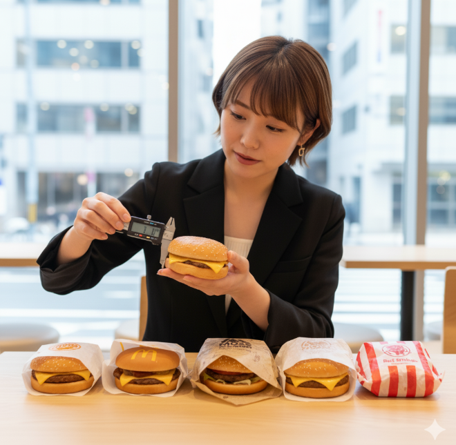 チェーン店のチーズバーガーサイズ・大きさ比較！