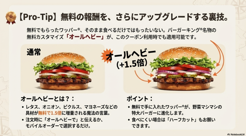 通常のワッパーと、野菜を1.5倍に増量したオールヘビーワッパーの比較画像。