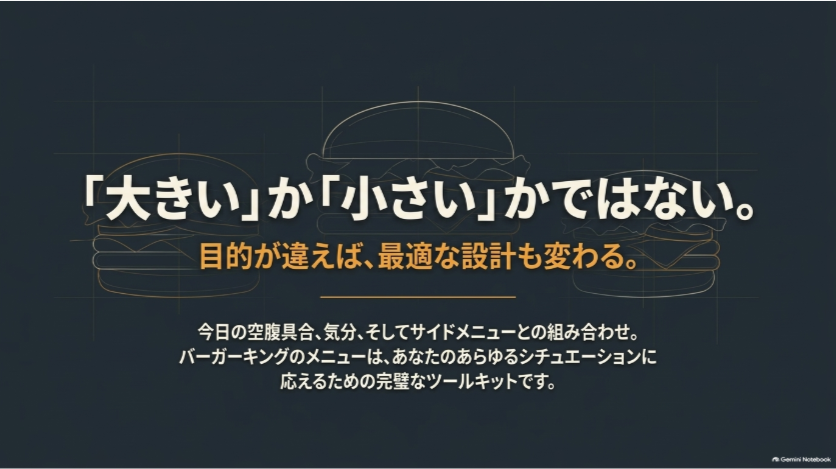 バーガーキングのワッパー・Jr.・通常バーガーは大きさだけでなく食べる目的に合わせて選ぶことを示したまとめ