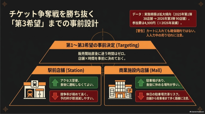 ワンパウンダーチャレンジのチケット購入前に第3希望まで店舗を決める予約戦略