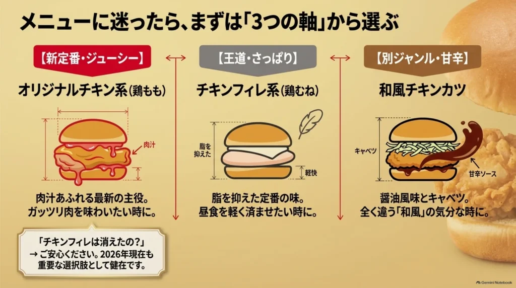 オリジナルチキン系、チキンフィレ系、和風チキンカツの特徴と選び方を3分類で比較